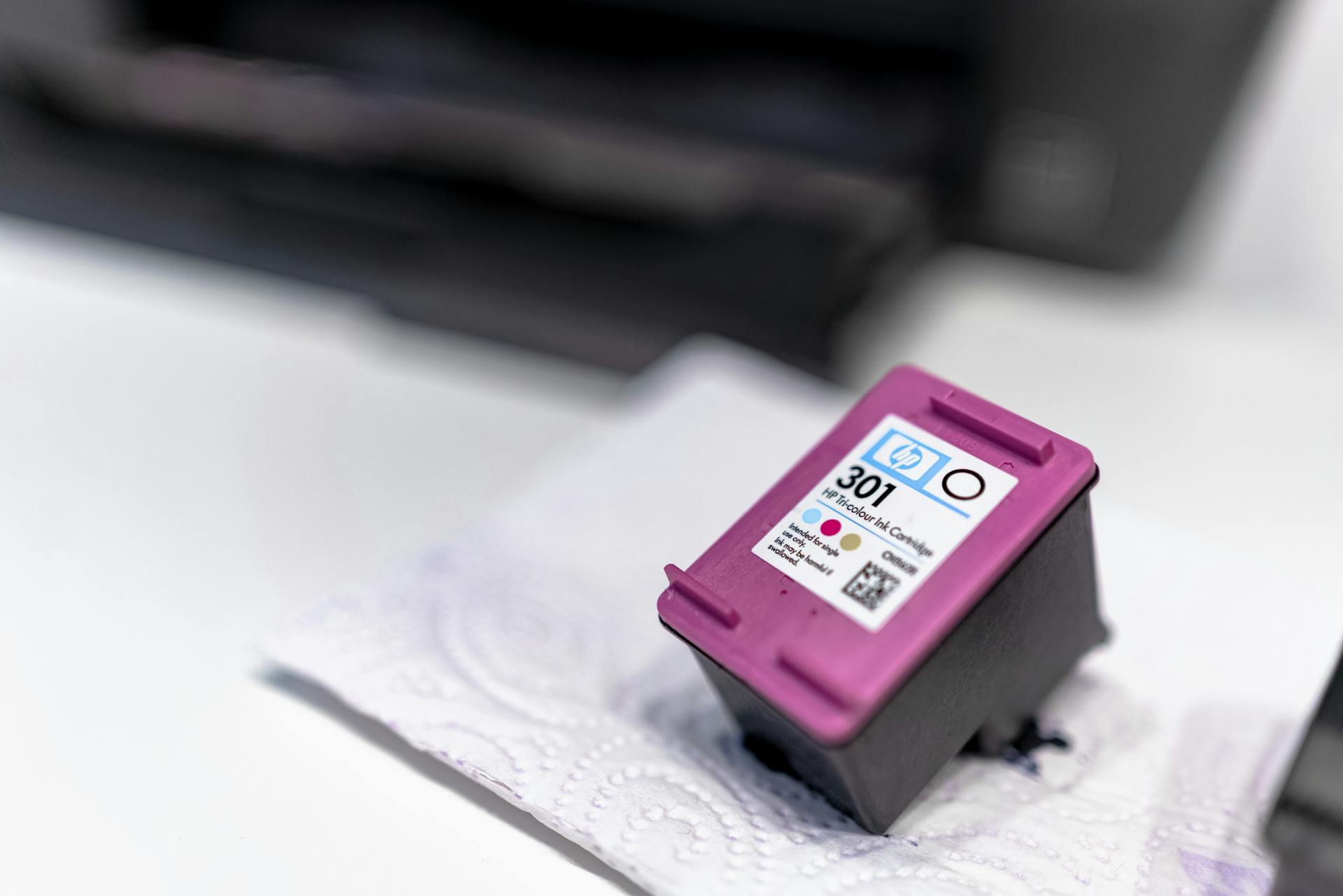 Close-up of an HP ink cartridge