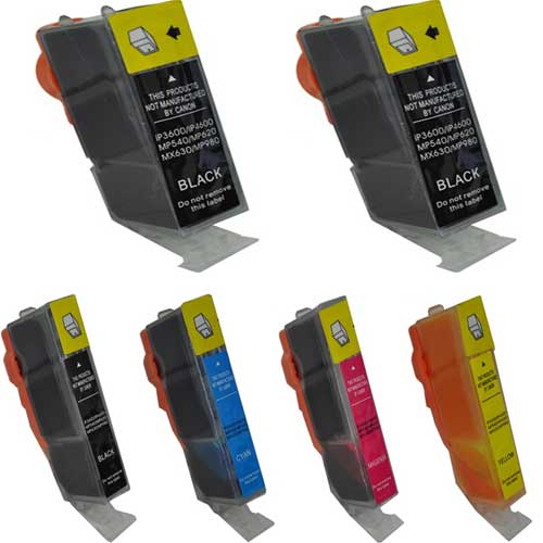 Set of 6 Compatible for Canon PGI-220 and CLI-221 Ink Cartridges 2 PGI-220 1 Each CLI-221 B,C,M,Y