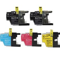 Compatible Set of 5 for Brother LC75: 2 Black and 1 each Magenta, Cyan, Yellow cartridges