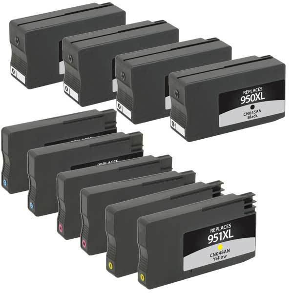 Set of 10 Remanufactured HP 950XL, 951XL Ink Cartridges - 4 Black and 2 each Cyan, Magenta, Yellow