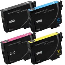 Remanufactured Set of 4 Epson 200XL Ink Cartridges: 1 each Black, Cyan, Magenta and Yellow Cartridges