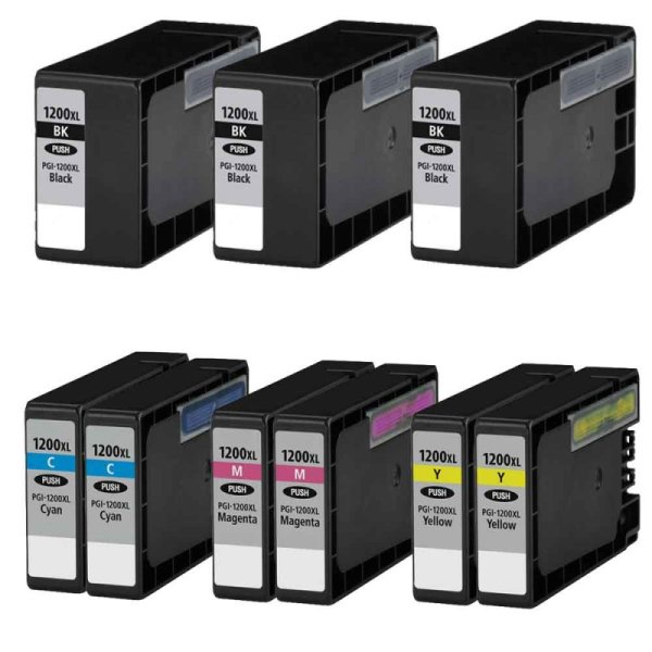 Compatible Canon PGI-1200XL set of 9 Ink Cartridges: 3 black and 2 each of Cyan, Magenta, Yellow