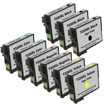 Remanufactured Set of 9 Epson 220XL Ink Cartridges: 3 Black and 2 each Cyan, Magenta and Yellow Cartridges