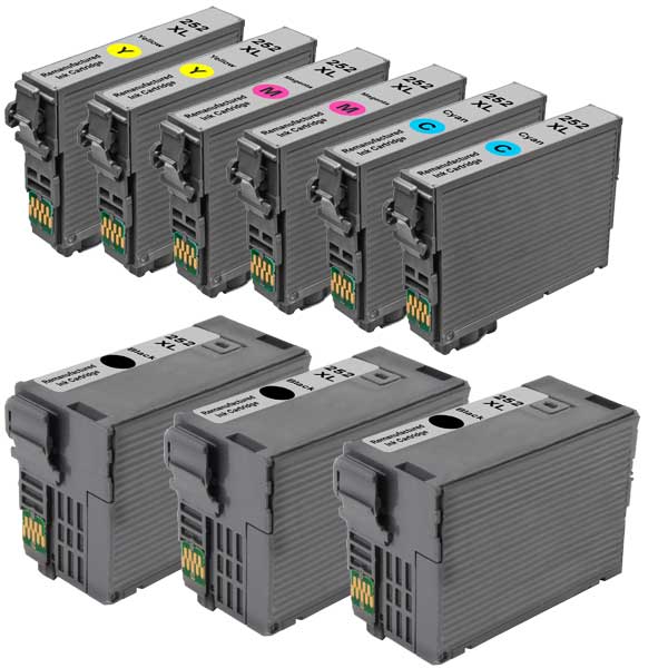 Remanufactured Set of 9 Epson Ink Cartridges: 3 T252XL120 and 2 each T252XL220, T252XL320, T252XL420 Cartridges