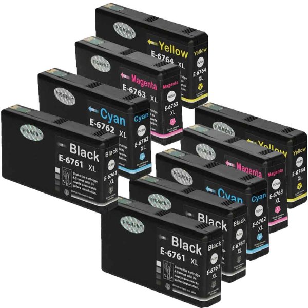 KLM Remanufactured Set of 9 for Epson 676XL: 3 Black and 2 each Magenta, Cyan, Yellow Cartridges