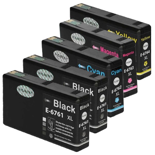 KLM Remanufactured Set of 5 for Epson 676XL: 2 Black and 1 each Magenta, Cyan, Yellow Cartridges