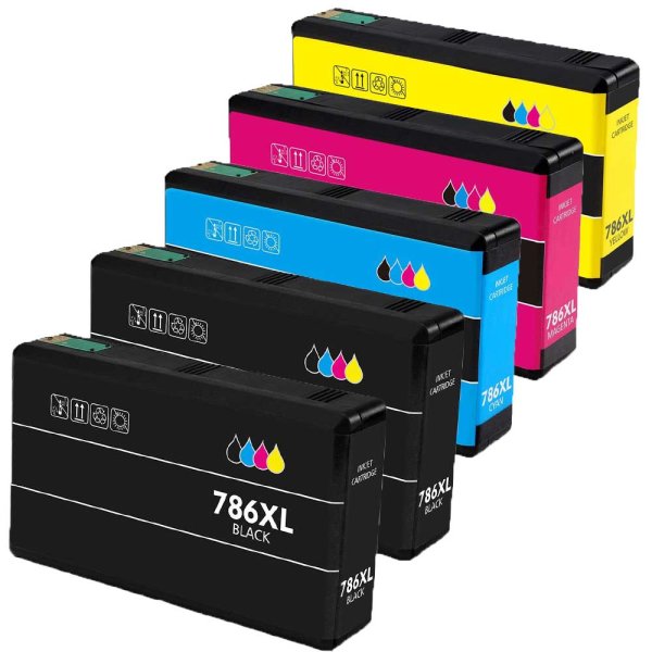 Compatible Set of 5 for Epson T786XL: 2 Black and 1 each Magenta, Cyan, Yellow Cartridges