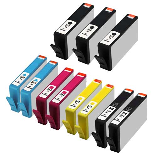 Set of 11 Remanufactured HP 564XL Ink Cartridges - 3 Black and 2 Each Cyan, Magenta, Yellow, Photo Black