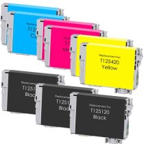 Set of 9 Remanufactured Epson T125 Ink Cartridges - 3 Black and 2 each Cyan, Magenta, Yellow