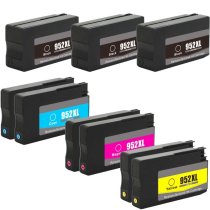 Set of 9 Remanufactured HP 952XL Ink Cartridges - 3 Black and 2 each Cyan, Magenta, Yellow