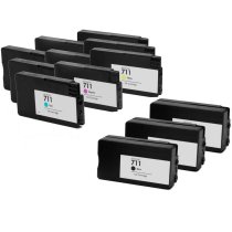 Set of 9 KLM Remanufactured HP 711 Ink Cartridges - 3 Black and 2 each Cyan, Magenta, Yellow