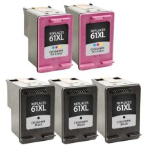 Set of 5: HP 61XL Remanufactured Ink Cartridges - 3 Black and 2 Color