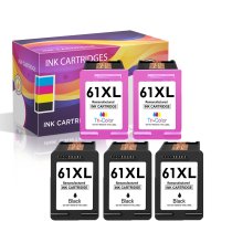 Set of 5: HP 61XL Remanufactured Ink Cartridges - 3 Black and 2 Color