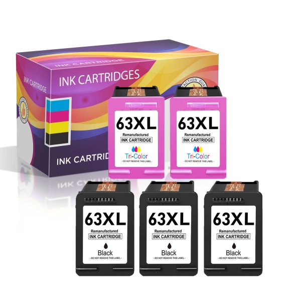 Replacement HP 63XL Combo Ink of 5 Cartridges - High Yield: 3 Black, 2 Tri-color