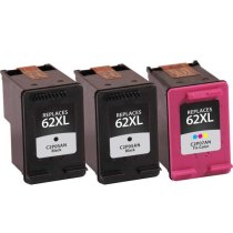 Remanufactured HP 62XL Set of 3 Ink Cartridges : 2 Black and 1 Color Cartridges