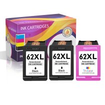 Remanufactured HP 62XL Set of 3 Ink Cartridges : 2 Black and 1 Color Cartridges