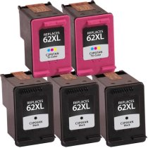 Replacement HP 62XL Combo Ink of 5 Cartridges - High Yield: 3 Black, 2 Color