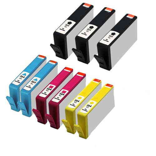 Set of 9 Remanufactured HP 564XL Ink Cartridges - 3 Black and 2 Each Cyan, Magenta, Yellow