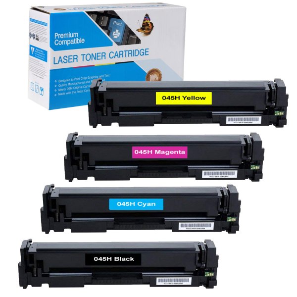 Compatible Canon 045H Set of 4 Toners: 1 each Black, Cyan, Magenta, Yellow