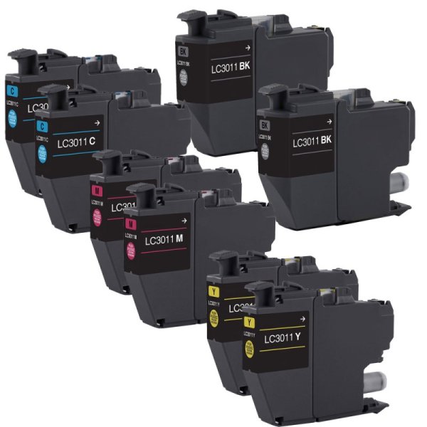 Compatible Set of 9 Ink Cartridges for Brother LC3011: 3 Black and 2 each Magenta, Cyan, Yellow Cartridges