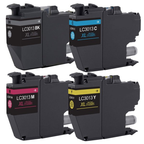 Compatible High Yield Set of 4 Ink Cartridges for Brother LC3013: 1 each Black, Magenta, Cyan, Yellow