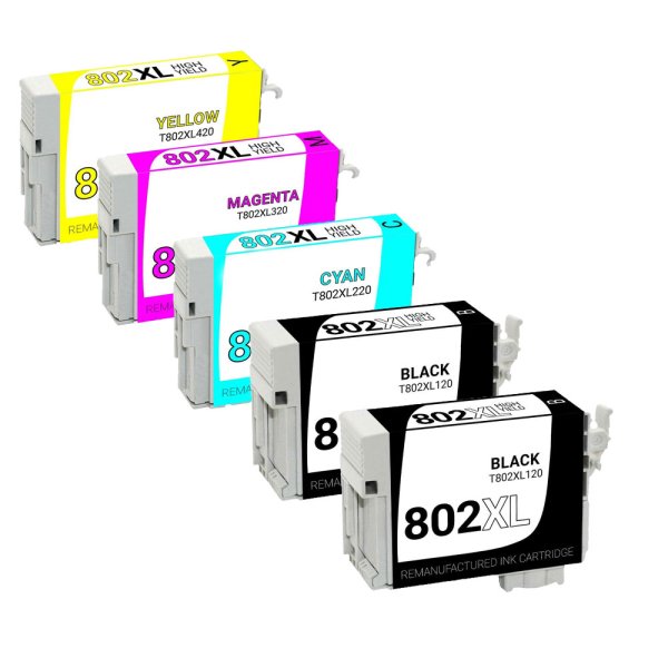 Remanufactured Epson 802XL Ink Cartridge 5-Pack Combo