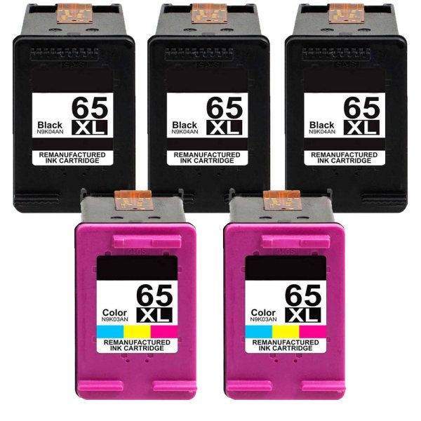 HP 65XL High-Yield Remanufactured Ink Cartridge Set 3 Black and 2 Color - 5 Combo Pack