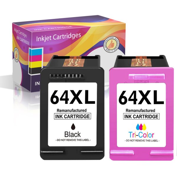 HP 64XL Remanufactured High-Yield Ink Cartridge 1 Black and 1 Color - 2 Pack