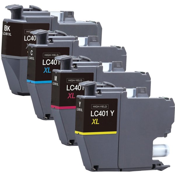 Compatible Set of 4 Ink Cartridges for Brother LC401XL: 1 Each of Black, Cyan, Magenta & Yellow