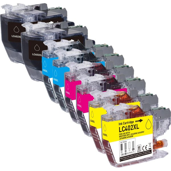 Compatible Brother LC402XL Ink Cartridges 8-Pack, 2 Black, 2 Cyan, 2 Magenta, 2 Yellow