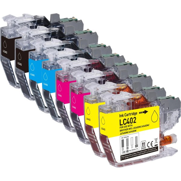 Compatible Brother LC402 Ink Cartridges 8-Pack, 2 Black, 2 Cyan, 2 Magenta, 2 Yellow