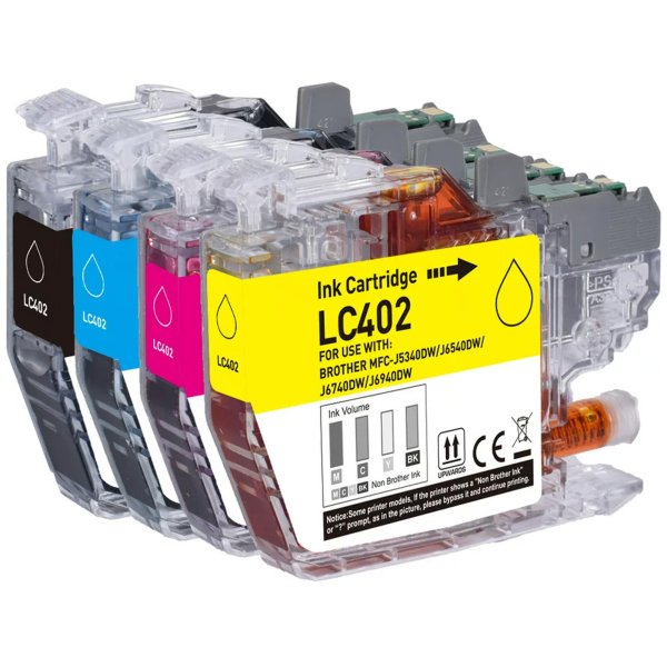 Compatible Brother LC402 Ink Cartridge Set, 1 Black, 1 Cyan, 1 Magenta, 1 Yellow - 4 Pack