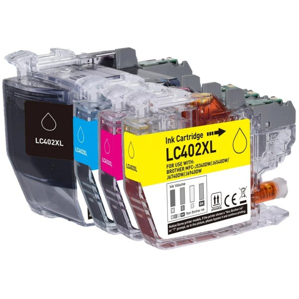 Compatible Brother LC402XL Ink Cartridge Set, 1 Black, 1 Cyan, 1 Magenta, 1 Yellow - 4 Pack