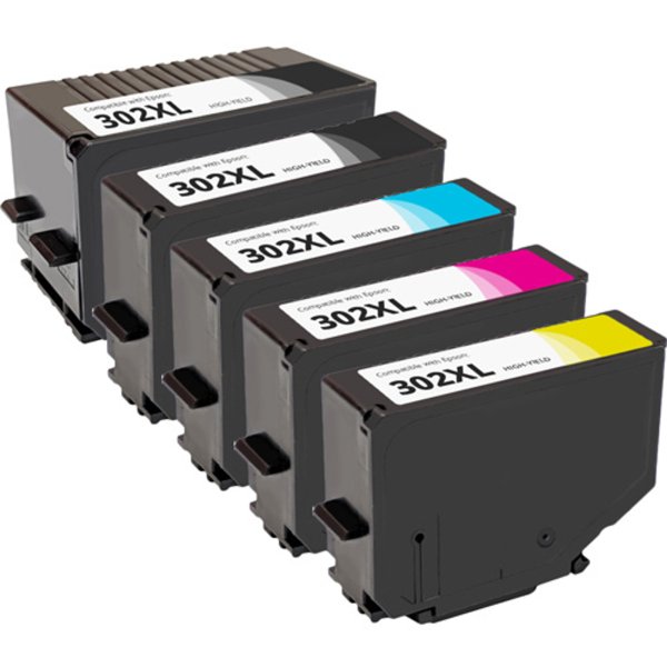 Remanufactured Epson 302XL Ink Cartridges Set of 5