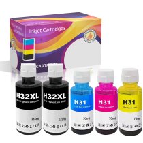 Replacement 2 HP 32XL Black Ink Bottles and 1 each Cyan, Magenta, Yellow