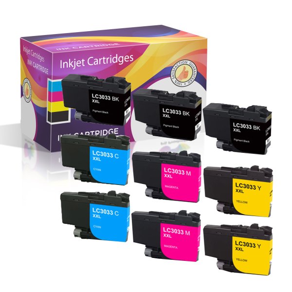 Set of 9 Compatible for Brother LC3033 Ink Cartridges 3 Black 2 Each Cyan. Magenta, Yellow