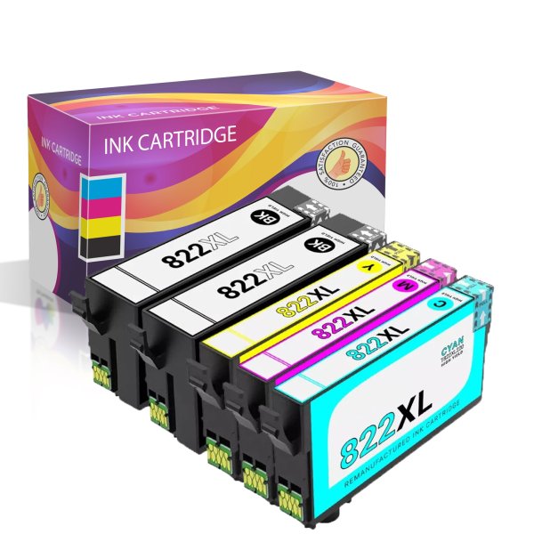 Remanufactured Epson 822XL Ink Cartridges Combo 2 Black, 1 Cyan, 1 Magenta, 1 Yellow