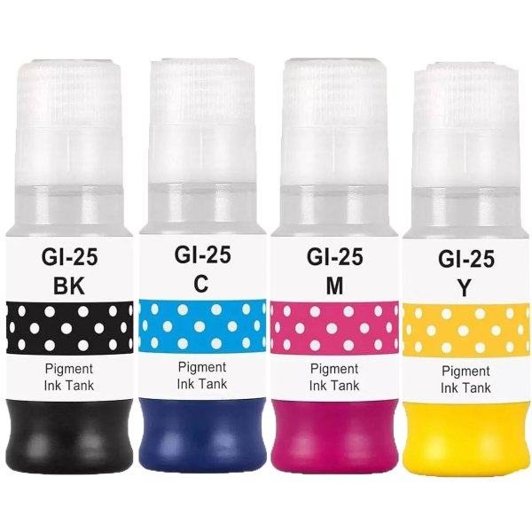 Compatible Canon GI-25 Ink Bottles Set – Black, Cyan, Magenta, Yellow