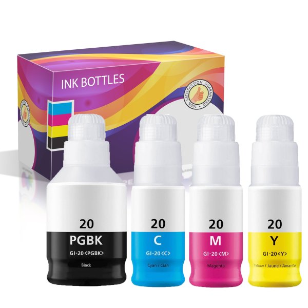 Canon GI-20 Compatible Ink Bottles - Black, Cyan, Magenta & Yellow