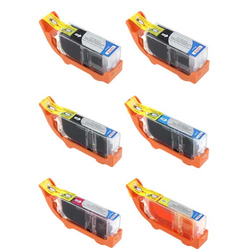 Set of 6 Compatible for Canon PGI-225 and CLI-226 Ink Cartridges 2 PGI-225 1 Each CLI-226 B,C,M,Y